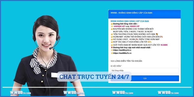 Hệ thống chat trực tuyến tại ww88 luôn hoạt động 24/7