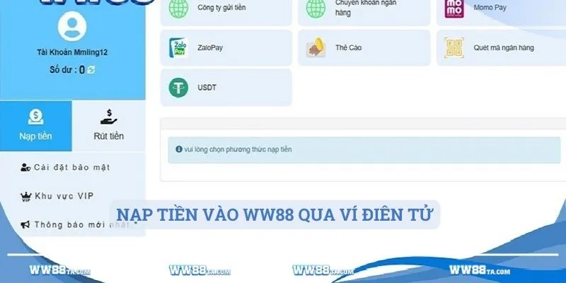 Nạp tiền vào ww88 qua ví điện tử