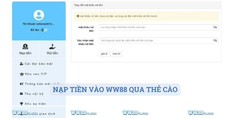 Nạp tiền vào ww88 qua thẻ cào